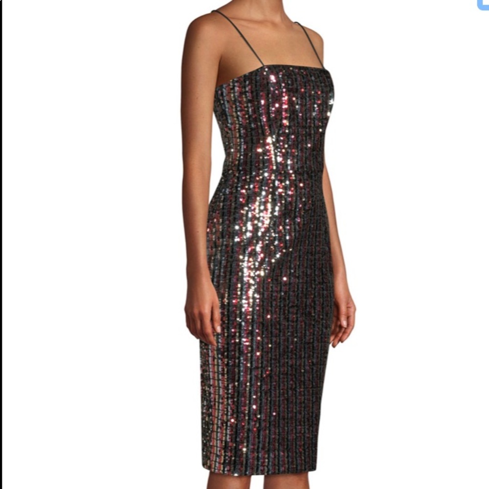 Milly Chrystie Square Neck Sequin Rainbow Dress 8 - Picture 3 of 4